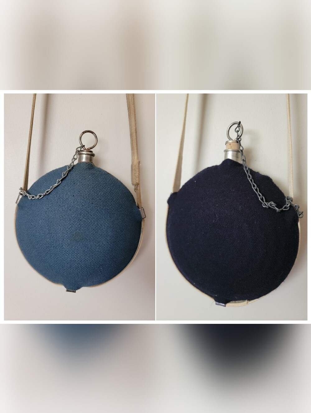 Vintage-Style Civil War Reenactment Felt-Covered Canteens - Set of 2